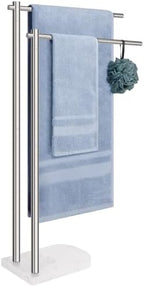 Livabber Standing Towel Rack, 304 Stainless Steel 2-Tier Towel Holder Stand with Marble Base, Modern Stylish Tall Shower Towel Bar for Bathroom Accessories, Pool（Brushed Nickel） by Livabber