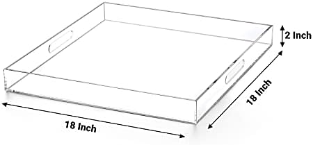 Clear extra large Ottoman Tray with Handles 18"x18"x2" Spill proof Acrylic Serving Tray Organizer Tray Decorative safe edge tray For Living Room Entryway Bedroom Kitchen Coffee Table coutertop - Image 2