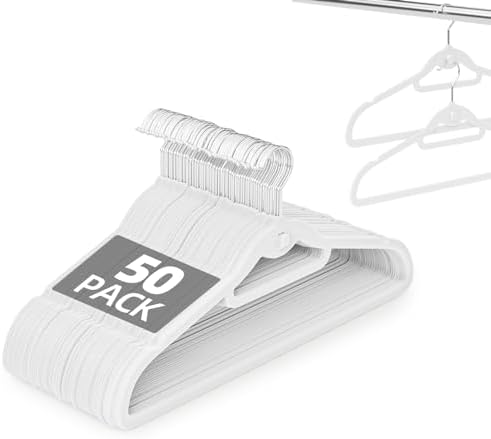 Velvet Stackable Hangers 50 Pack Space Saving Cascading Hook White by Fotoumgl