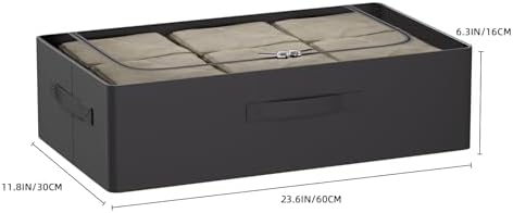 CYhom 3Pcs Under Bed Storage Bins with Metal Frame - Shoe Organizer for Closet with Clear Cover Oxford Fabric Sturdy Underbed Container Foldable Stackable Clothes Organizer (Black, 23.5x11.8x6.3) - Image 7