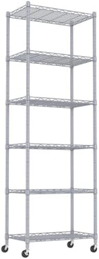 REGILLER 6 Wire Shelving Steel Storage Rack Adjustable Unit Shelves for Laundry Bathroom Kitchen Pantry Closet(Silver,11.7" D x 21.4" W x 64.5" H,With Wheels) by REGILLER