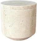 Natural Marble Hole Stone Cosmetic Cotton Swab Sundry Small Tank Storage Box Jar with Lid (Yellow Travertine) by StonePlus