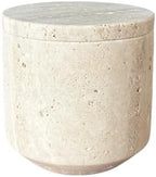 Natural Marble Hole Stone Cosmetic Cotton Swab Sundry Small Tank Storage Box Jar with Lid (Yellow Travertine) by StonePlus