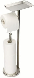 Toilet Paper Holder with Shelf, Freestanding Toilet Paper Stand with Tray for Small Items, Toilet Paper Holder with Storage Space for Extra 4Toilet Paper Rolls (Brushed Nickel, Stainless Steel Base) by tofix