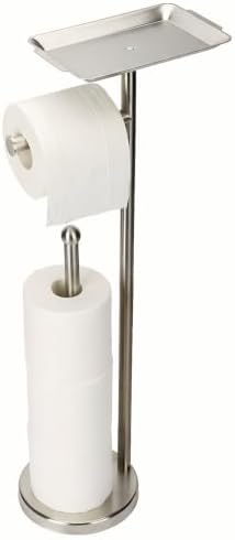 Toilet Paper Holder with Shelf, Freestanding Toilet Paper Stand with Tray for Small Items, Toilet Paper Holder with Storage Space for Extra 4Toilet Paper Rolls (Brushed Nickel, Stainless Steel Base) by tofix