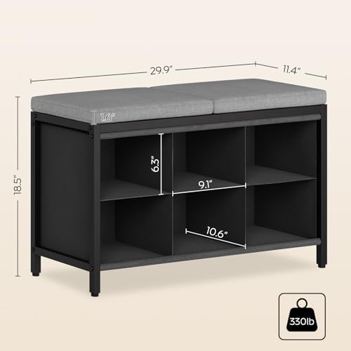 YATINEY Shoe Storage Bench with Cushion, Entryway Bench, Shoe Rack with Padded Seat and 6 Oxford Compartments, for Closet, Bedroom, Entryway, Black and Gray HX01BK - Image 3