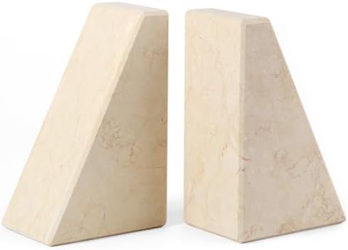 Marble Bookend for Heavy Books, Decorative Bookends for Shelves, Durable and Heavy-Duty Book End for Hardback Books & CDS, Unique Book Stopper & Holder, Sunny Golden, Set of 2 by Karibiber