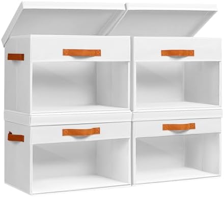 Homsorout Large Storage Bins with Lids - 4 Pack Foldable Decorative Organizers with Clear Windows & Handles, Cube Storage Organizers for Clothes, Blankets, Sweaters, Sheets, White by Homsorout