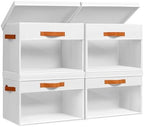 Homsorout Large Storage Bins with Lids - 4 Pack Foldable Decorative Organizers with Clear Windows & Handles, Cube Storage Organizers for Clothes, Blankets, Sweaters, Sheets, White by Homsorout