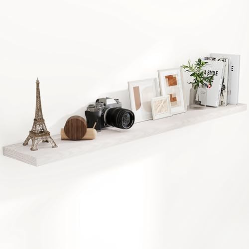 Fun Memories 72 Inch Long Floating Shelves for Wall, 72x9.3 Large Floating Shelf for Bedroom, Kitchen, Bathroom, Wall Mounted Rustic Wood Shelves with Invisible Bracket for Books, Decor, Brich by FunMemories