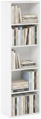 Furinno PASIR Book Shelf, 5-Tier Modern Bookshelf, Open Shelves Bookcase 9 x 12 x 52, Easy Assembly, for Living Room, Bedroom, Home Office, White by Furinno-FitsYourSpaceFitsYourBudget