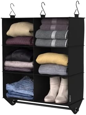 ClosetMaid 6-Shelf Fabric Hanging Closet Organizer with Garment Rod for Shirts, Sweaters, Pants, Hats, Shoes, Purses with Charcoal Black Finish by Unknown