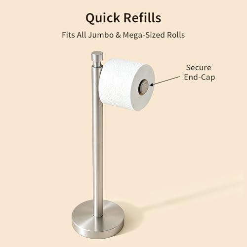 YUMORE Toilet Paper Holder Stand, Heavy Duty Stainless Steel Free Standing Bathroom Tissue Roll Holder, Brushed Nickel - Image 5