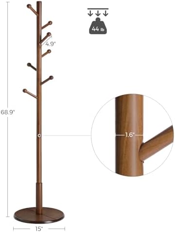 VASAGLE Solid Wood Coat Rack, Free Standing, 8 Hooks, 3 Height Options - Image 4