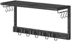 Broom Holder Wall Mount Heavy Duty, 26.8" Garage Tool Organizer with Shelf and Hooks, Metal Broom and Mop Organizer Wall Hanging for Laundry Room, Kitchen, Black - Image 2