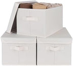 WUIKE Fabric Storage Bins with Lids, Decorative Boxes, Beige, Large, 3-Pack by WUIKE