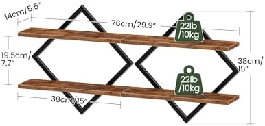 CHOEZON Floating Shelves, Set of 2 Wall Shelves, 2-Tier Hanging Shelves, Wall Shelf Set of 2, Wall Mounted Shelves, for Living Room, Bedroom, Kitchen, Office, Study, Rustic Brown TBJ01P2BF - Image 2