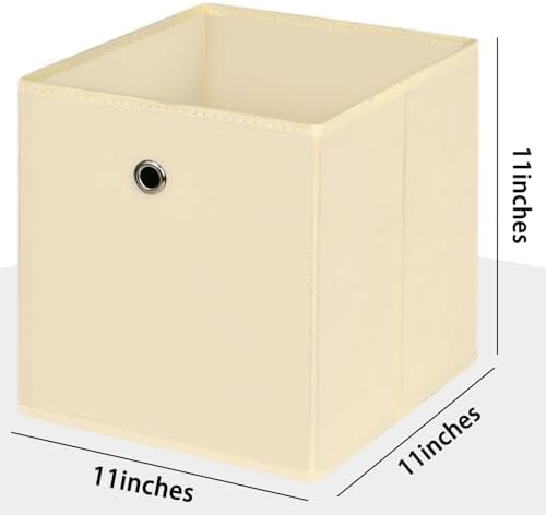 Foldable Storage Cubes Bins ,11 Inch Cloth Storage Cube Fabric Storage Box Cubes Organizer Baskets with Dual Handles for Home Organizer Set of 12 (Creamy-White) - Image 2