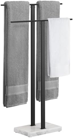 KES Matte Black Standing Towel Rack for Bathroom, Heavy Marble Base, 2-Tier by KES