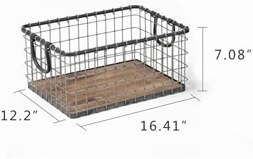 16" Wide Rectangular Sturdy Hand Welded Farmhouse Metal Wire Basket with Rustic Wooden Bottom For Shelves, Closet Storage Bins for Shelves. Also For Laundry, Towel, Spice Rack, Tool Box (16"x12") - Image 2