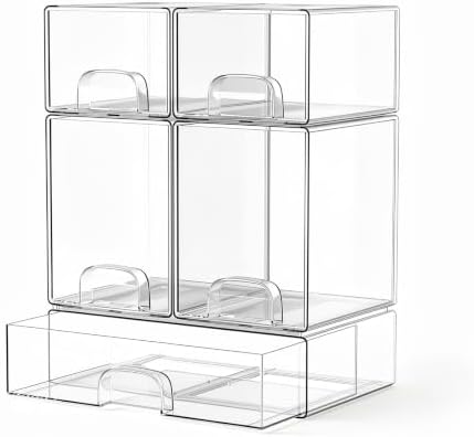 Clear Stackable Storage Drawers Set of 5 Bathroom Makeup Organizer Bins by Unknown