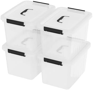 10 Quart Clear Plastic Storage Box Bins with Handle Lids, 4-Pack by Ziglous