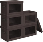 Homsorout Stackable Storage Bins with Lids - Medium Storage Box with Lids, Foldable Closet Boxes for Organizing, Wardrobe Clothes Organizer with Window, Cubes Bins for Living Room, 5 Pack, Brown by Homsorout