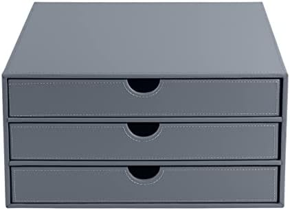 PU Leather Desk Organizer with 3 Drawers,Executive Office Supplies Desktop Filing A4 File Cabinet/Holder for Jewelry/Bill/Paper/Documents/Makeup Home Decor Stationery Storage Box,Grey - Image 4
