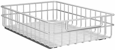Pull out Cabinet Organizer, Stainless Steel 1-Pack (13.8"W x 21"D) Full-Extension Slide out Drawer, Adhesive Roll out Can Spice Storage Basket Shelf Rack for Pantry, Kitchen, Bathroom, Home Closet by Kitstorack