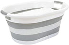 Laundry 360 Collapsible Laundry Basket | Portable | Space Saver Storage | 27 Liter Capacity | Store Under the Bed or Closet | Good for Kids | Dorm | Bedroom | Large | White/Grey by Simplify