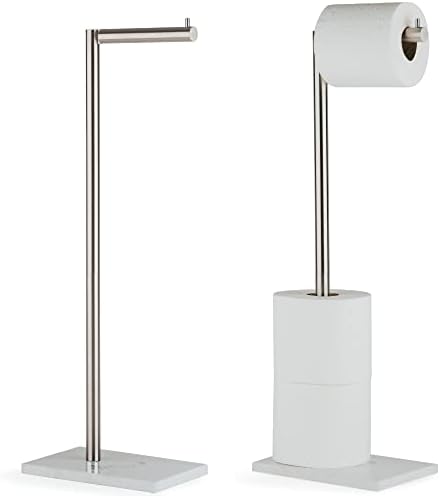 MARMOLUX ACC Free Standing Toilet Paper Holder Stand Storage | 4 Jumbo Roll Bathroom Hardware Toilet Tissue Organizer | Stainless Steel Bathroom Decor Accessory -Brushed Nickel/White Marble Base by MARMOLUXACC