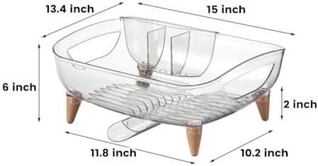 Dish Rack, Dish Drying Rack for Kitchen Counter, Dish Drainer with Drainboard Set and Utensil Holder, Sink Drying Dish Strainer Rack (Clear) - Image 3