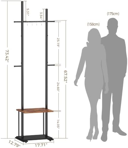 Freestanding Coat Rack Stand, Adjustable Feet, 2 Storage Shelves - Image 6