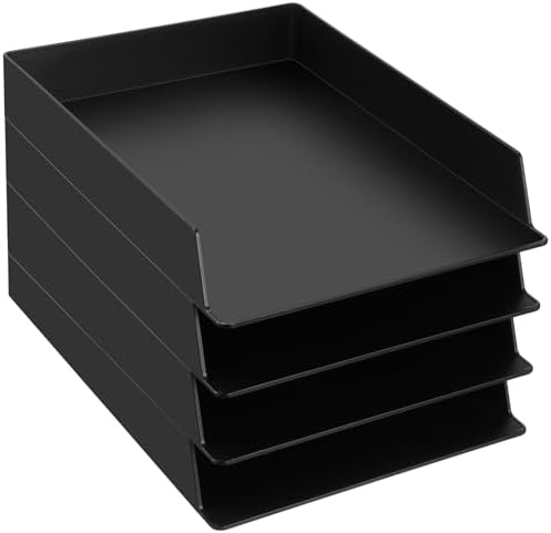 Wenqik Black Letter Trays Stackable, 4 Pcs Plastic Desk Organizer by Wenqik
