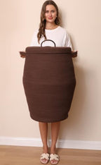 26"x20" Extra Large Tall Woven Laundry Basket with Lid, Cotton Rope Blanket Storage Basket, Freestanding Decorative Bin for Bedroom Living Room, Dark Brown - Image 4