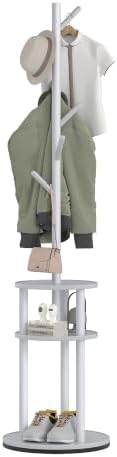 VECELO Coat Rack Freestanding, Entryway Hanger Stand, Umbrella Holder, Hall Tree With Hooks, Floor Standing Tree Stand,White by VECELO