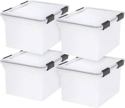 IRIS USA WeatherPro File Box Organizer, Letter/Legal, 32 Qt. 4-Pack, Clear by IRISUSA