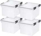 IRIS USA WeatherPro File Box Organizer, Letter/Legal, 32 Qt. 4-Pack, Clear by IRISUSA