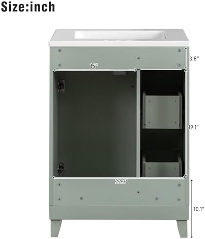 Harper & Bright Designs 24" Bathroom Vanity with Sink, Free Standing Single Basin Vanity Set with Two Drawers and One Door, Modern Solid Wood Bathroom Cabinet with Ceramic Basin for Bathroom, Green - Image 4