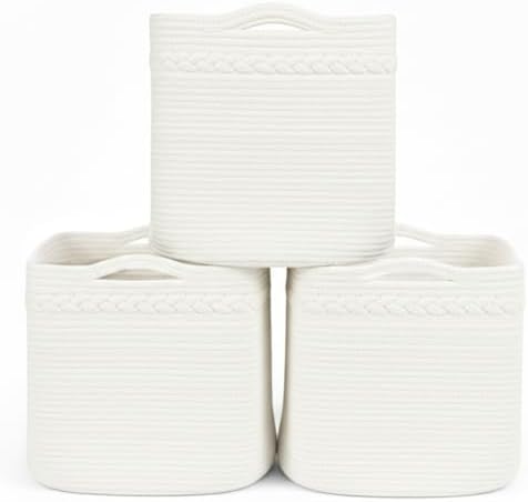 danpinera 13 Inch Cube Storage Baskets, 3-Pack Woven Fabric Organizer Bins, 13"x13" Square Baskets for Cube Storage for Shelves, Baby Nursery, Closet Organizer, White by danpinera