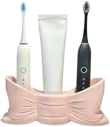Bow Ceramic Toothbrush Holder, 3-Slot Cute Bathroom Toothbrush Organizer by Unknown