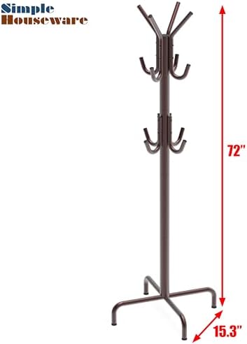 Simple Houseware Standing Coat/Hat Hanger Organizer Rack, 12 Hooks, Bronze - Image 6