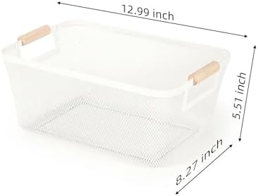 2-Pack Metal Mesh Basket, Medium Wire Storage Organizer with Wood Handle for Kitchen Pantry, Bathroom, Cabinet, Closet, Picnic & Home Organization , Medium, White - Image 2