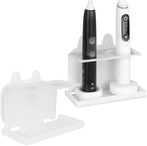 2Pack Electric Toothbrush Holder Wall Mounted, Electric Toothbrush Cord Organizer Holds 2 Chargers, Self Adhesive Electric Toothbrush Stand for Bathroom, Medicine Cabinet, Dorm(White) by LUEXBOX