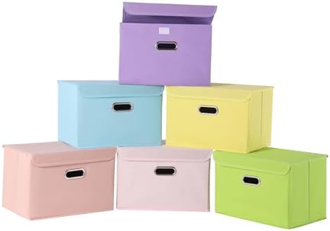 STOREONE Fabric Storage Cube Bins Foldable Organizer Container Collapsible Basket with Lids and Metal Handles, for Home, Bedroom, Closet 6 Pcs (multicolour) by STOREONE