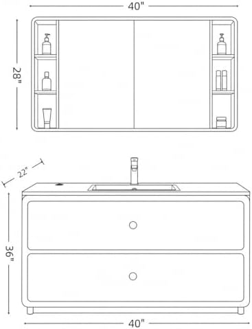 40 IN Freestanding Single Sink Bathroom Vanity Set with LED Mirror Cabinet - Image 2