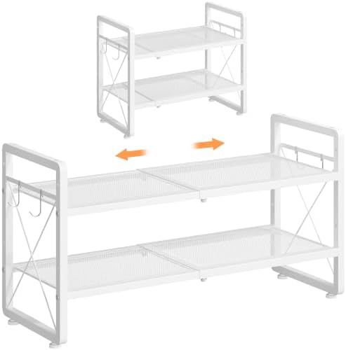 ELYKEN Expandable Shoe Rack for Closet, 2-Tier Metal White Shoe Organizer by ELYKEN