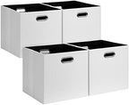 Posprica 11x11 Storage Cubes, Collapsible Storage Bins with Dual Handles, Fabric Foldable Storage Boxes Basket for Closet Shelf Cabinet Bookcase Organization, Set of 4, White by Posprica