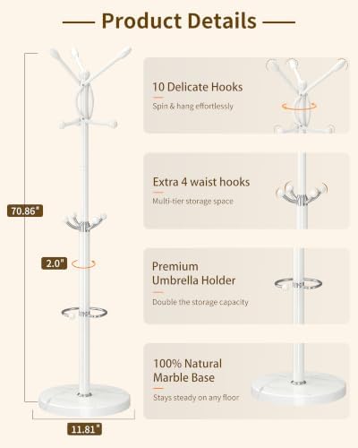 Metal Coat Rack, Modern Coat Rack Stand, Heavy Duty Coat Tree Stand - Image 2