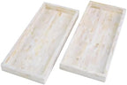 PEMAR Set of 2 Mother of Pearl Bathroom Tray for Counter, 11" Wooden Vanity Tray for Perfume Makeup Kitchen Sink Countertop Organizer, Toilet Tank Tray, Valet Tray (White Tiles) by PEMAR